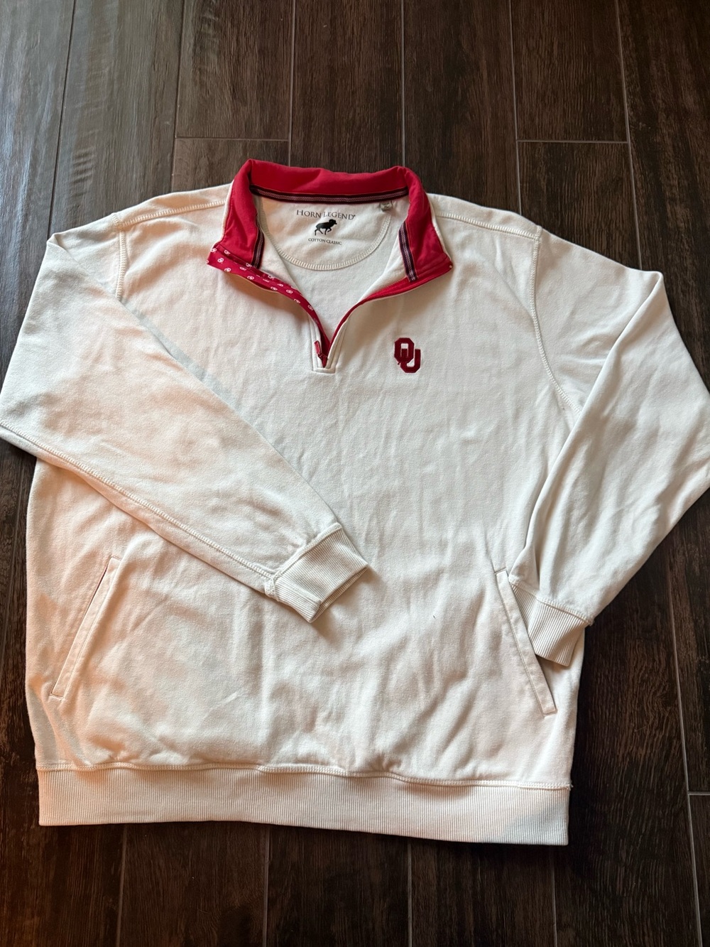 OU White X-Large Quarter-Zip Pullover with Crimson Trim